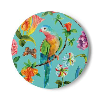Birds and Butterflies Minty Green Ceramic Coaster