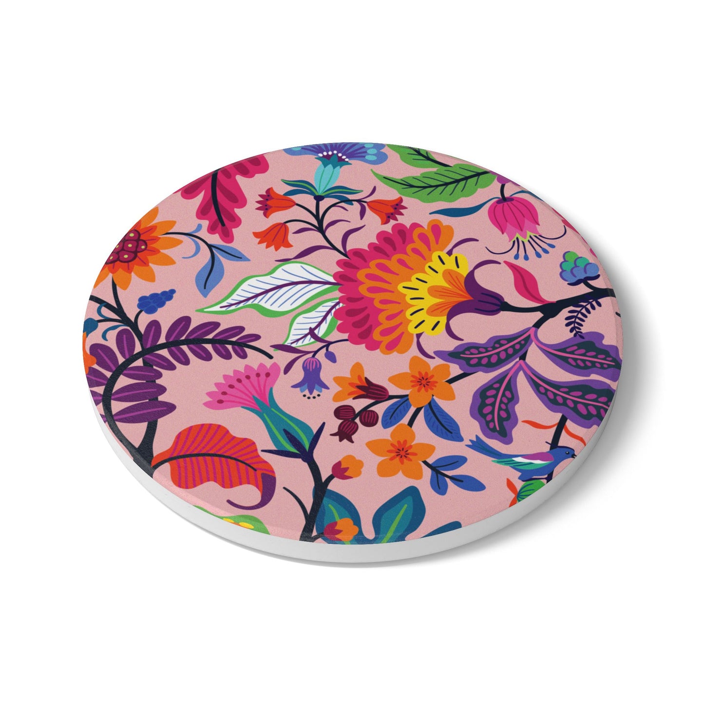 Wildflowers Dusky Pink Ceramic Coaster