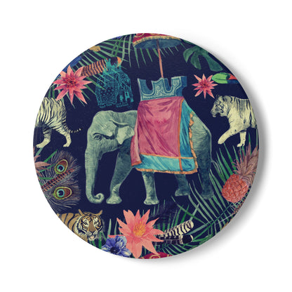 Elephant in Jungle Navy Ceramic Coaster