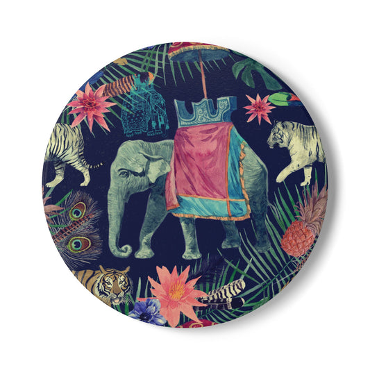 Elephant in Jungle Navy Ceramic Coaster