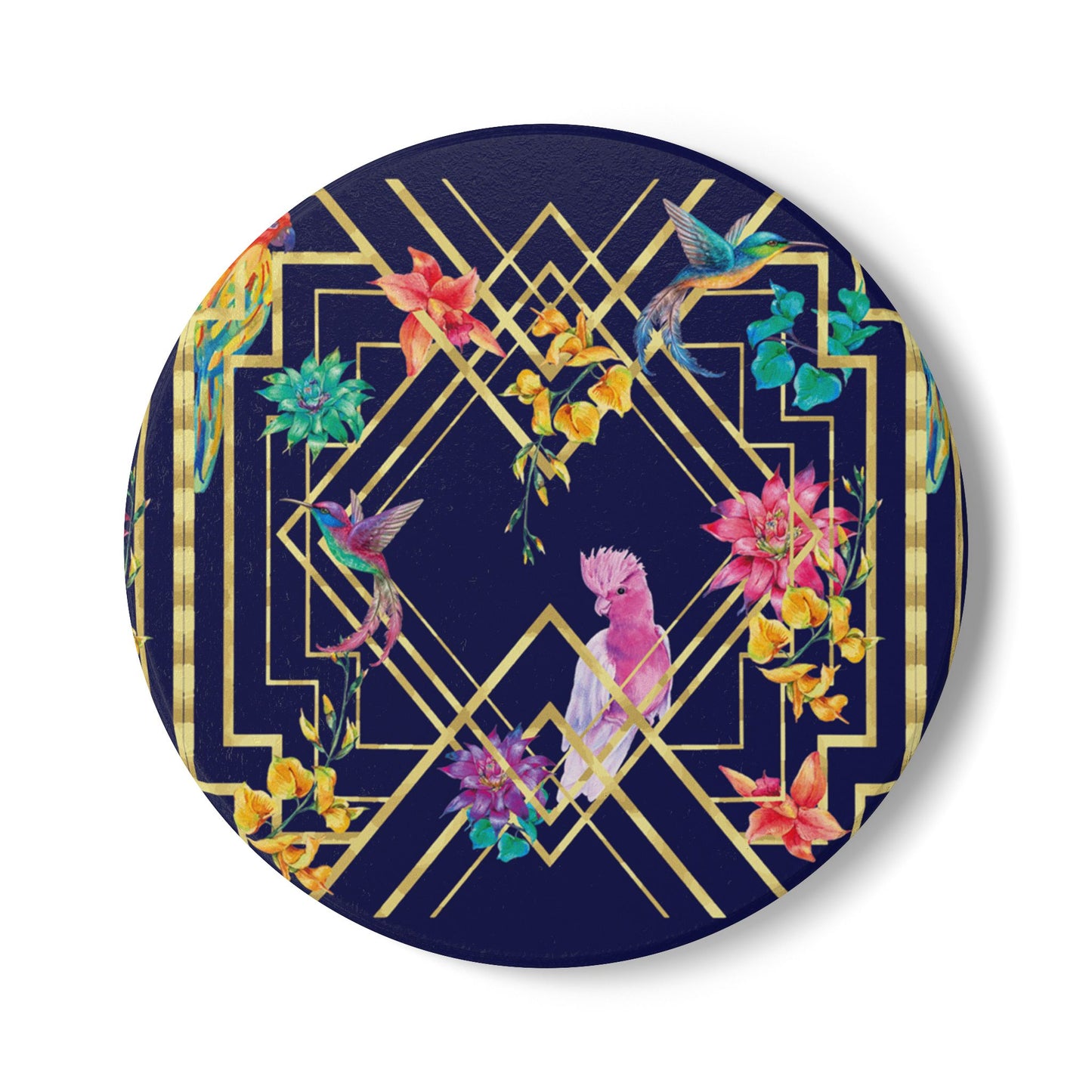 Art deco Birds Navy Ceramic Coaster