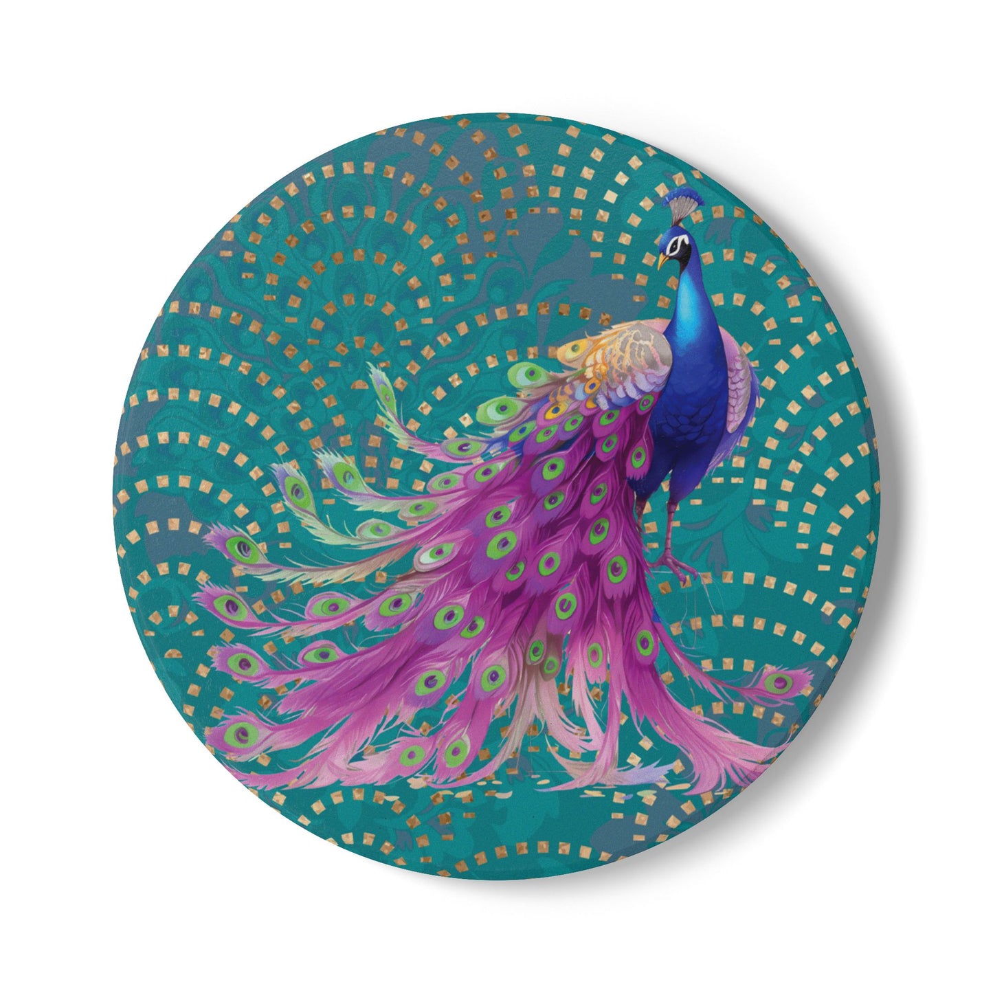Art Deco Peacock Teal Ceramic Coaster