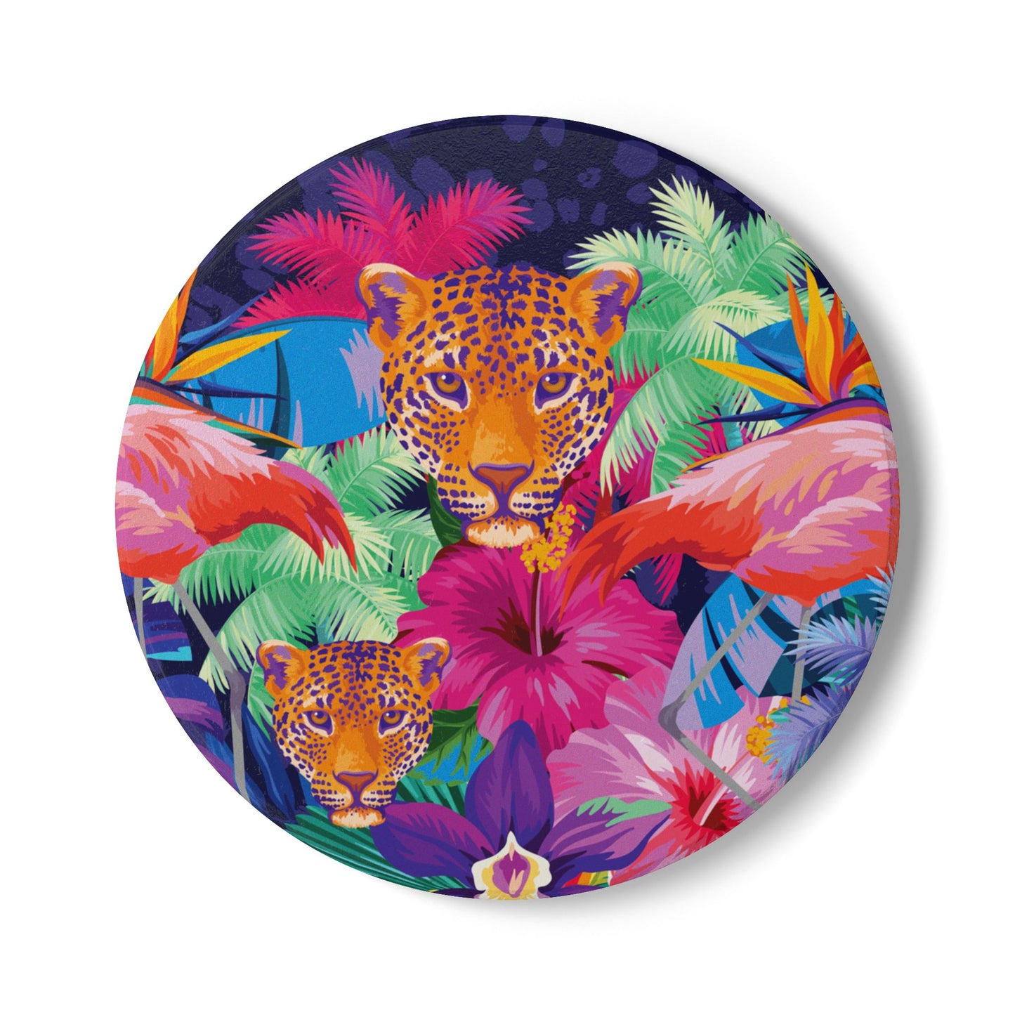 Colourful Jungle Leopard Ceramic Coaster