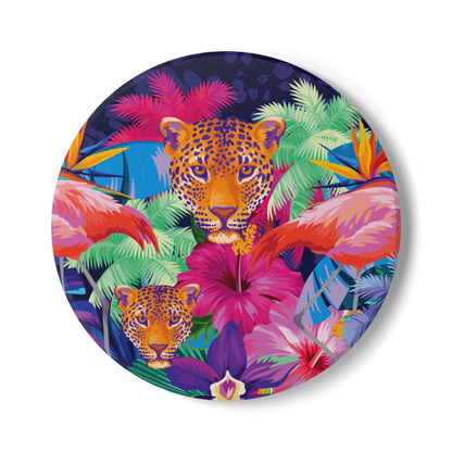 Colourful Jungle Leopard Ceramic Coaster