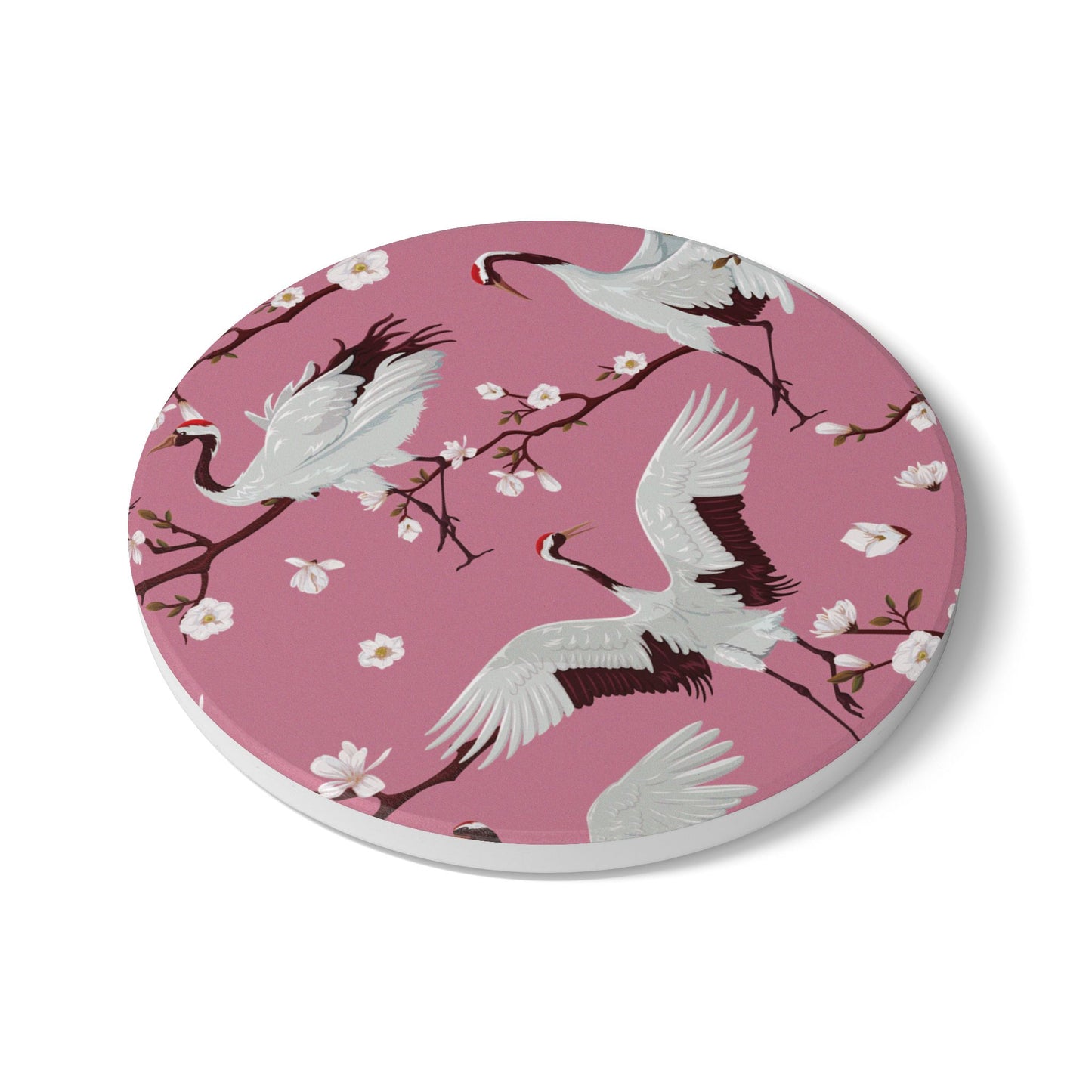 Pink Herons Ceramic Coaster
