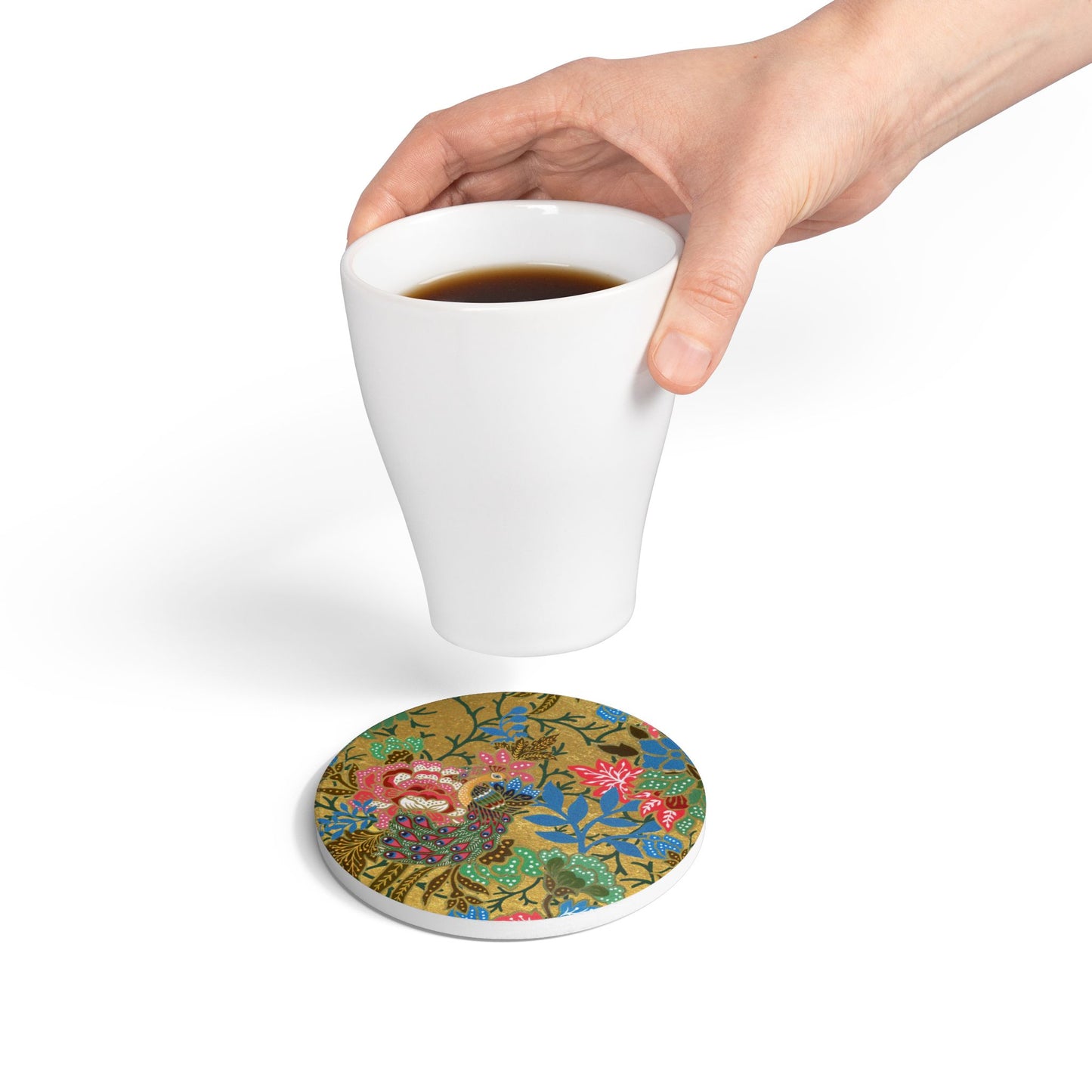 Ornate Peacock Gold Ceramic Coaster