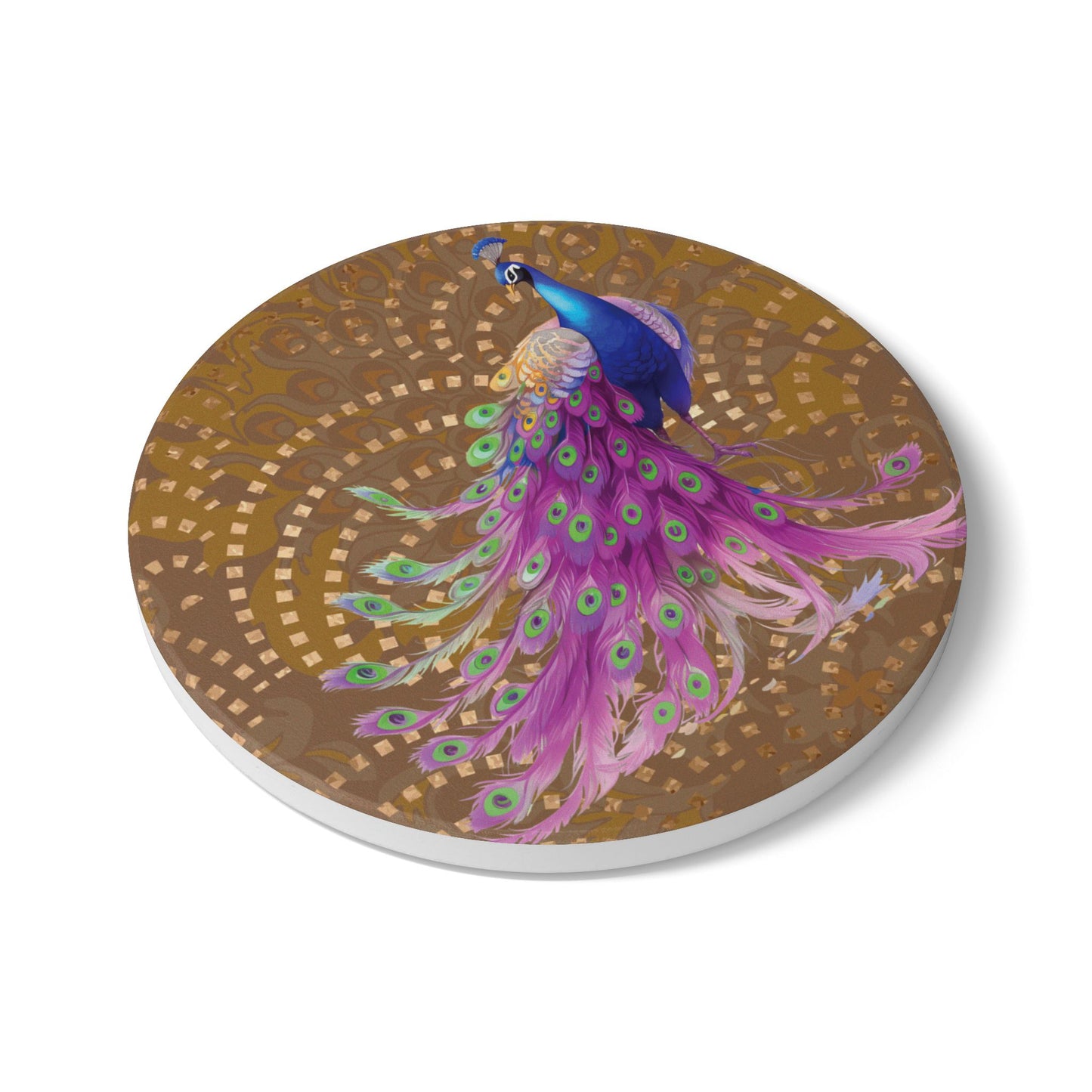 Art Deco Peacock Mustard Ceramic Coaster