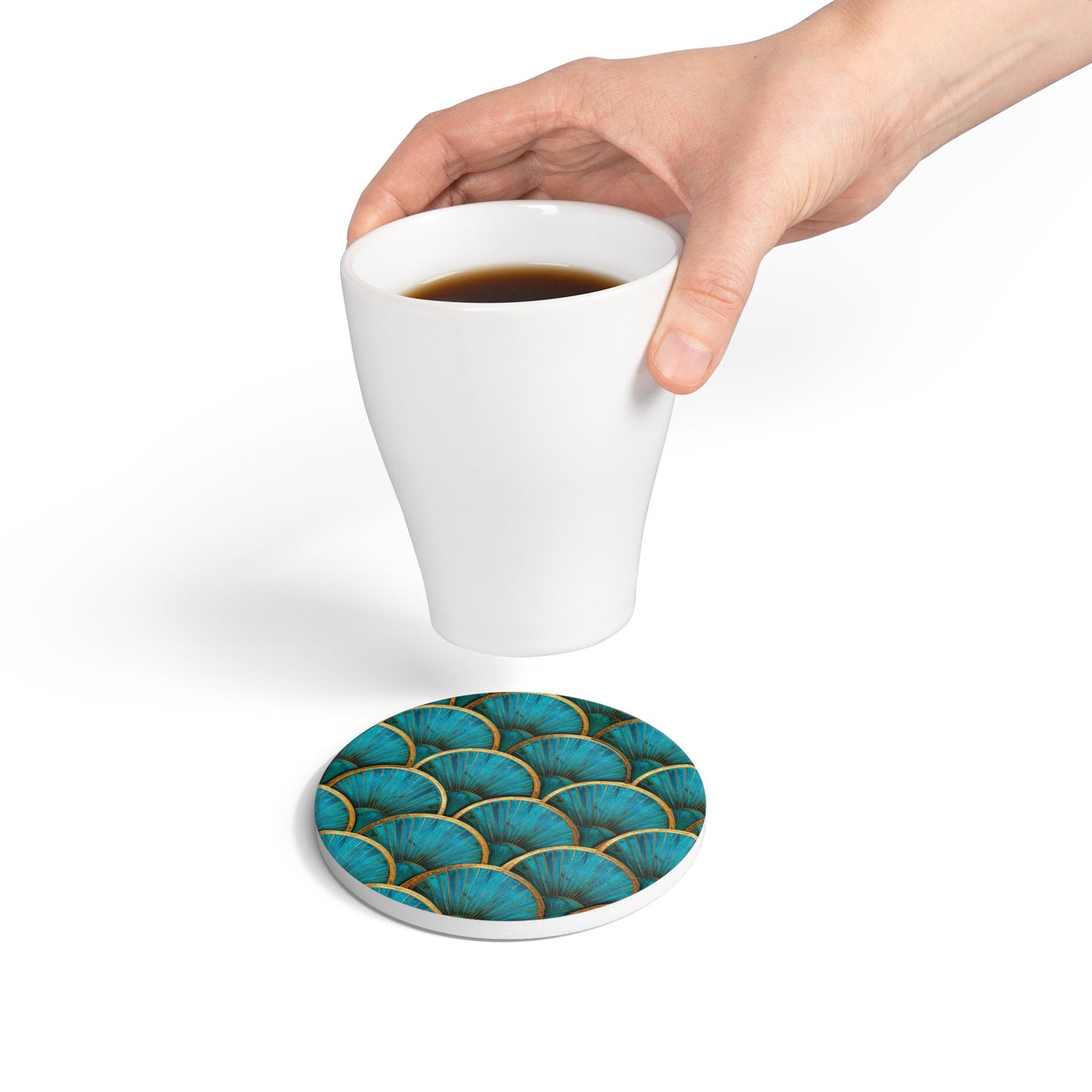 Art Deco Tiles Teal Ceramic Coaster