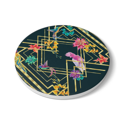 Art Deco Birds Emerald Ceramic Coaster