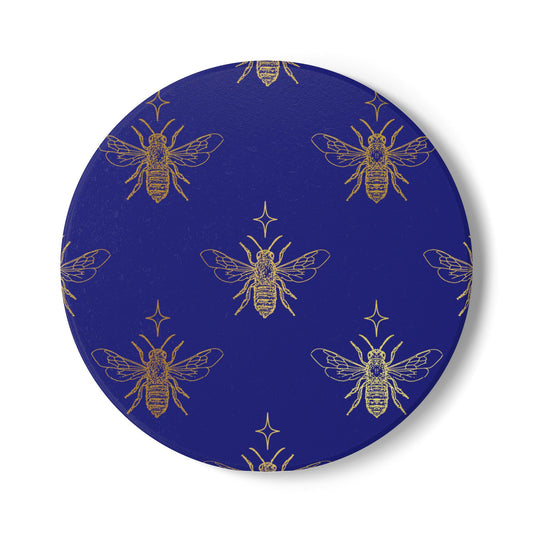 Cobalt Bees Ceramic Coaster