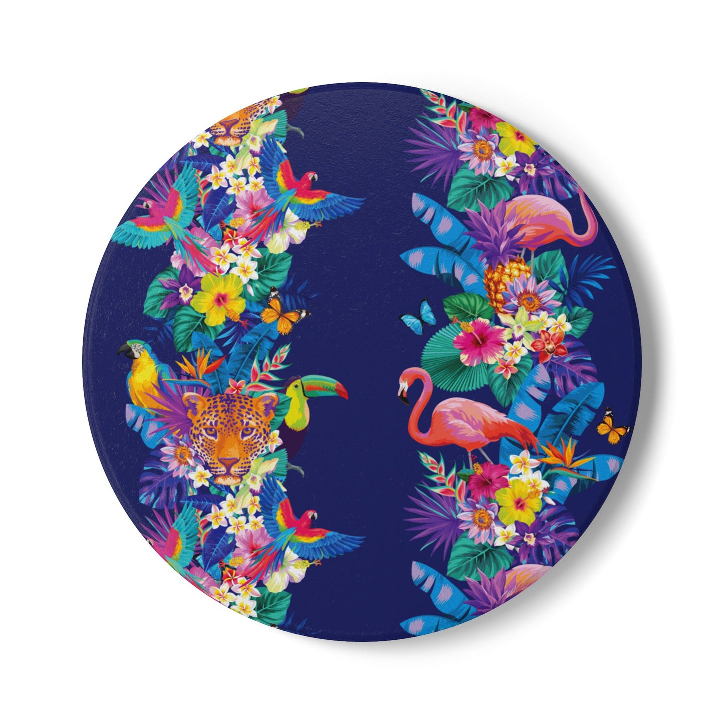 Colourful Jungle Navy Ceramic Coaster
