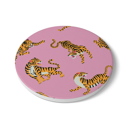 Tiger - Light Pink Ceramic Coaster