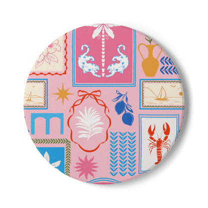 Mediterranean Travels Pink Ceramic Coaster