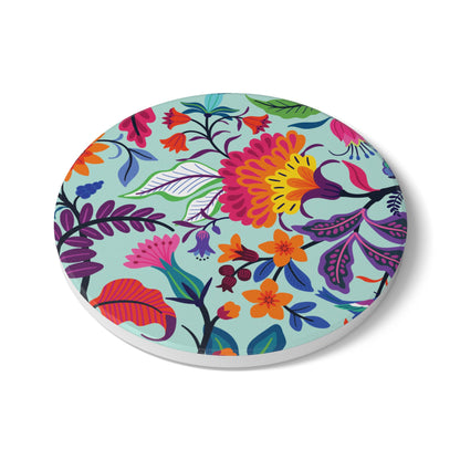 Wildflowers Cool Mint Ceramic Coaster