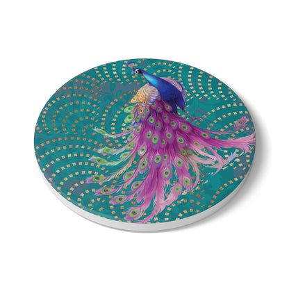 Art Deco Peacock Teal Ceramic Coaster