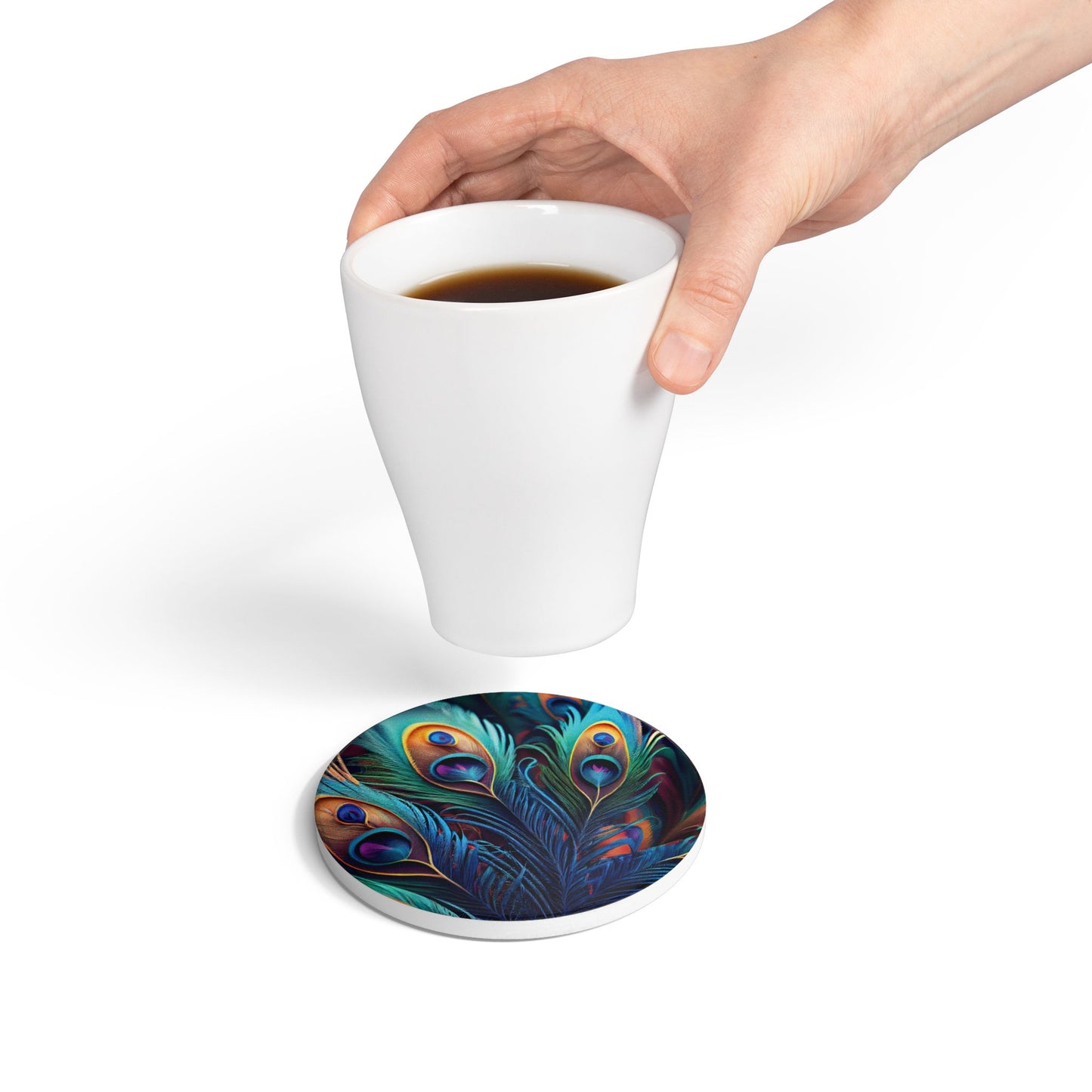 Peacock Feathers Ceramic Coaster