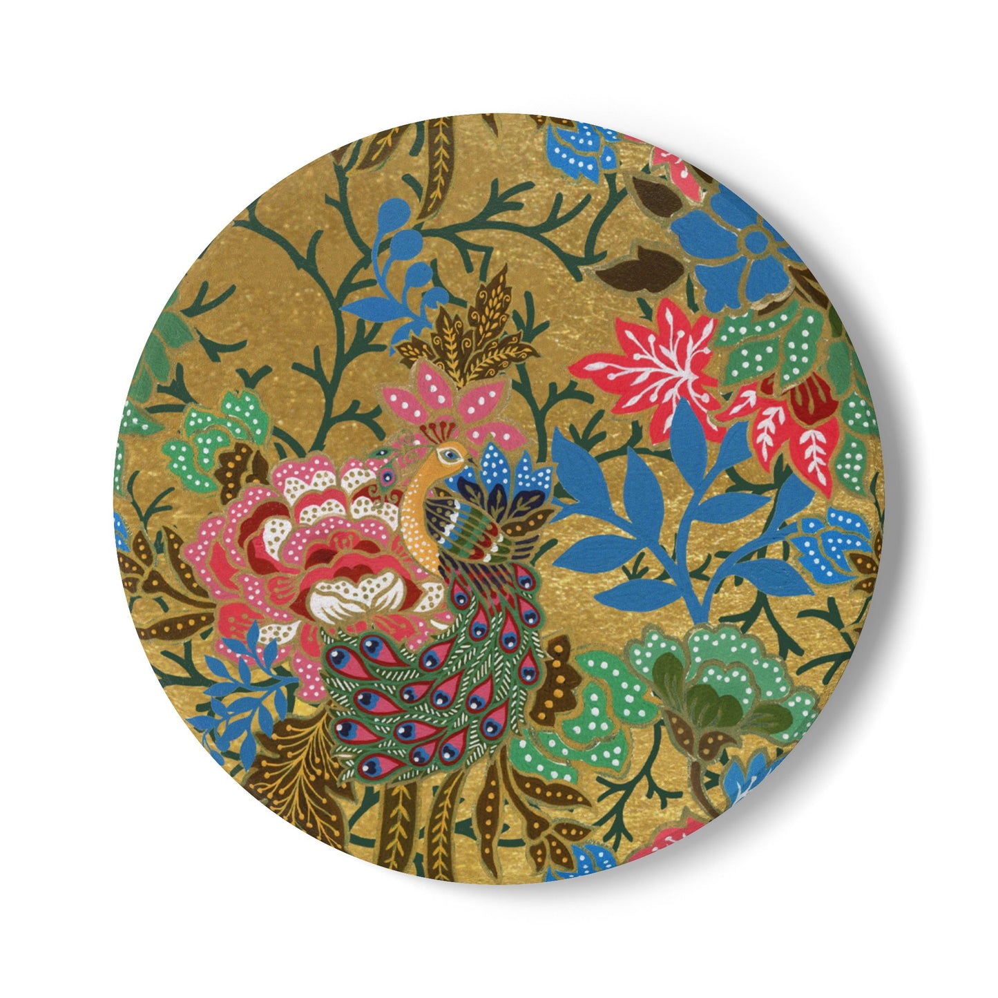 Ornate Peacock Gold Ceramic Coaster
