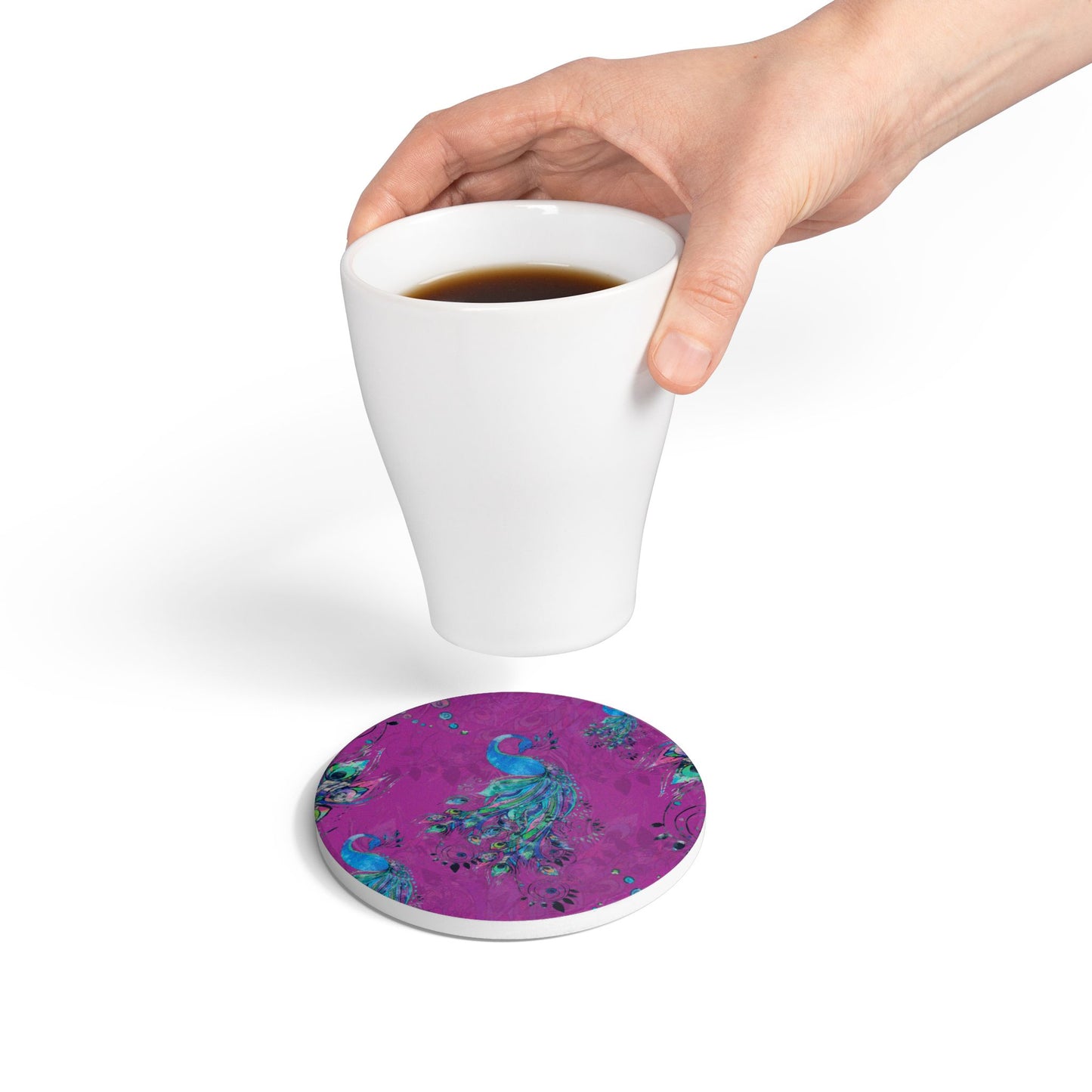 Painted Peacock Berry Ceramic Coaster