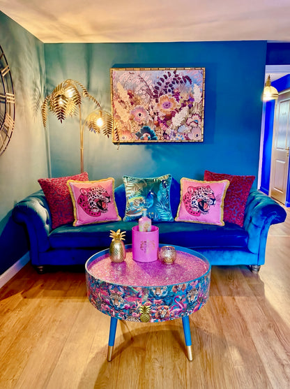 Round coffee table jewel leopard glitter colourful