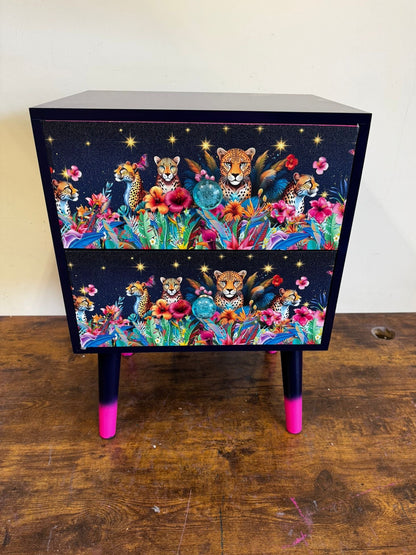 Rio Cheetah Square table Navy blue and hot pink