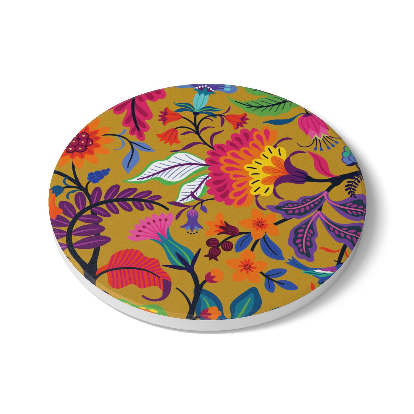Wildflowers Mustard Ceramic Coaster