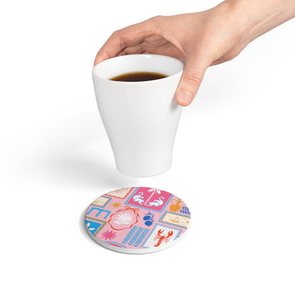 Mediterranean Travels Pink Ceramic Coaster