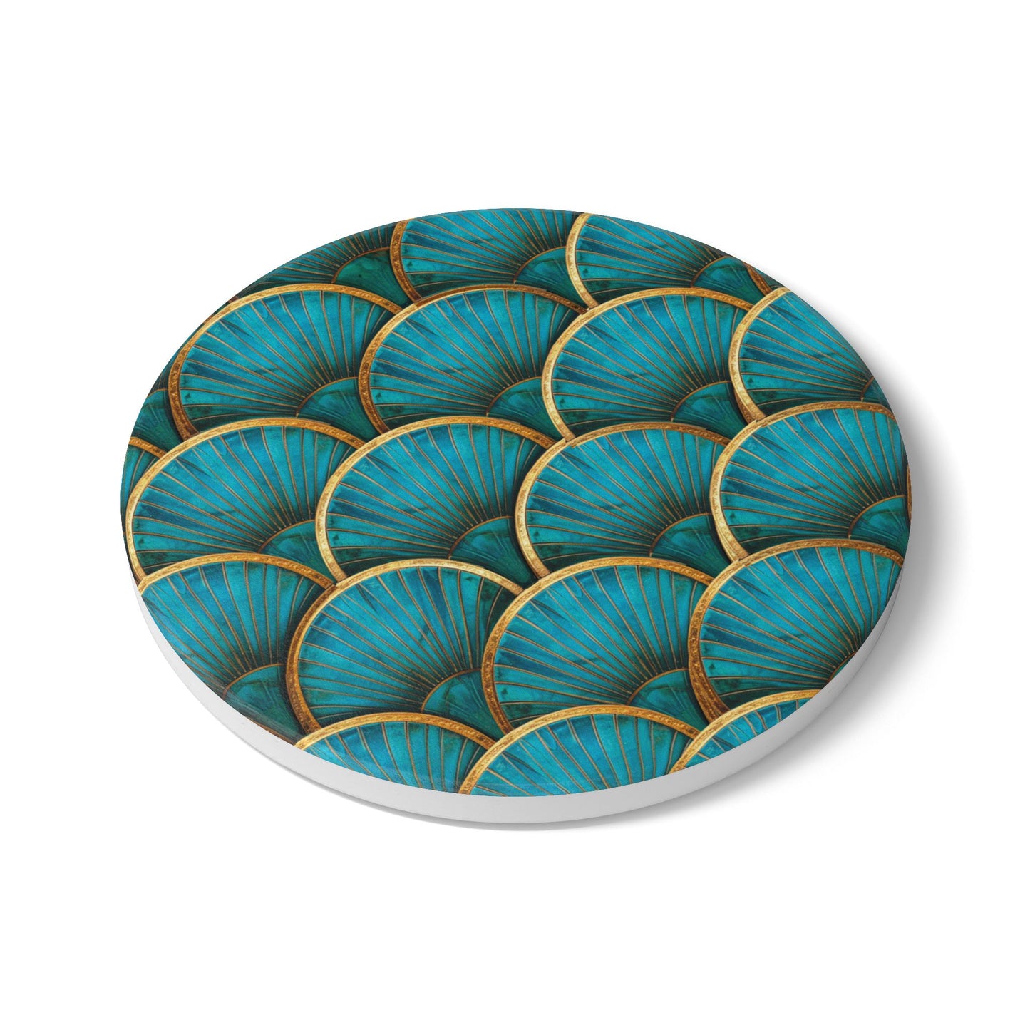 Art Deco Tiles Teal Ceramic Coaster