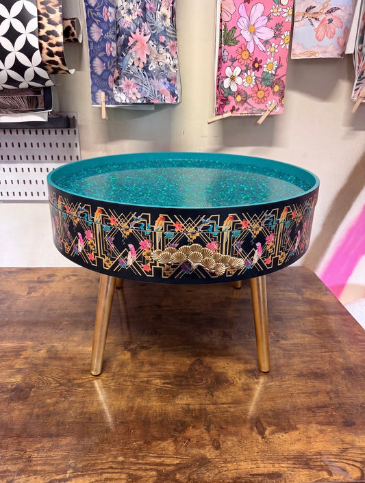 Art Deco Birds coffee table glitter top