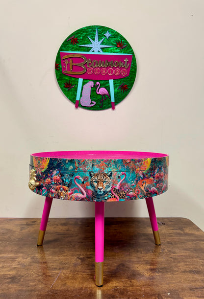 Round coffee table jewel leopard glitter