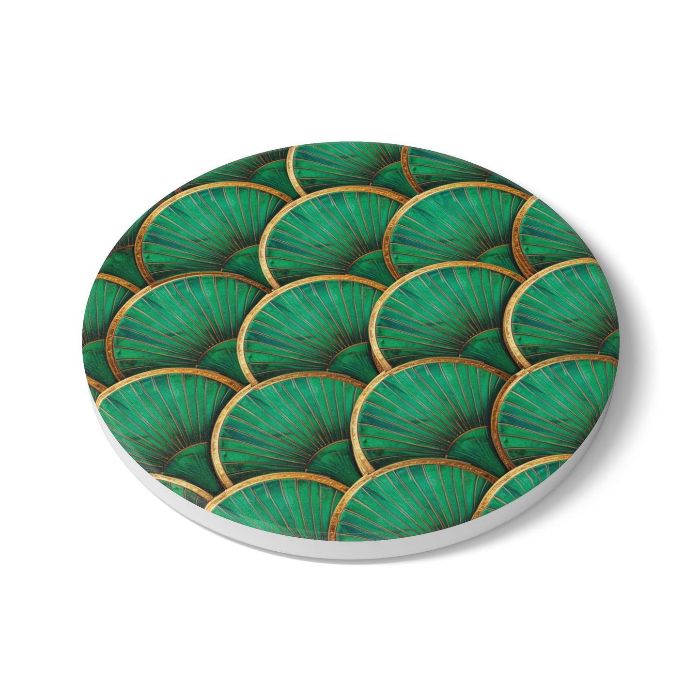 Art Deco Tiles Emerald Ceramic Coaster