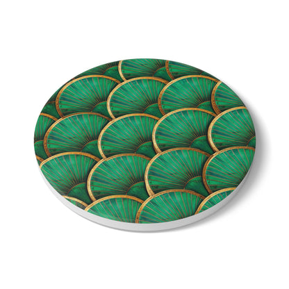 Art Deco Tiles Emerald Ceramic Coaster