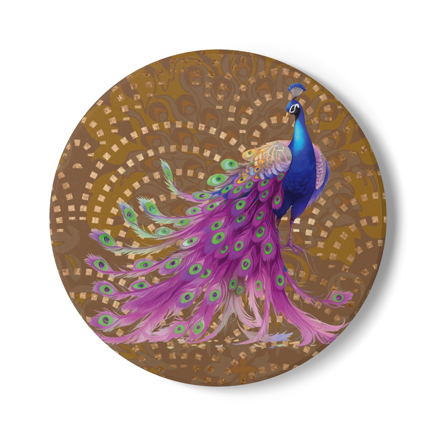 Art Deco Peacock Mustard Ceramic Coaster