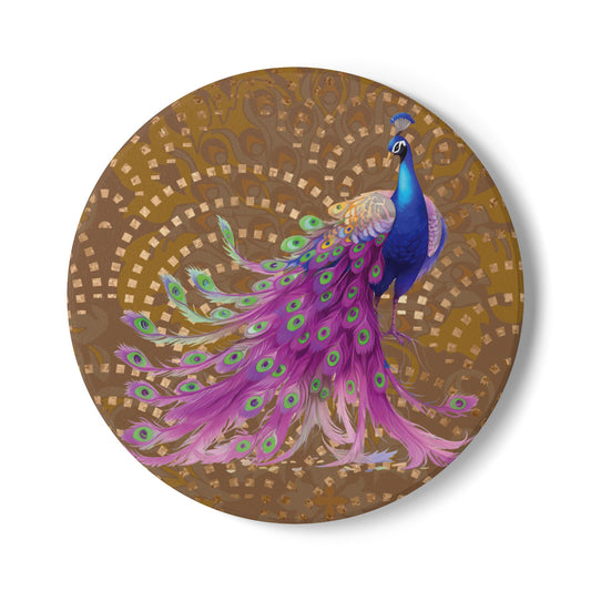Art Deco Peacock Mustard Ceramic Coaster