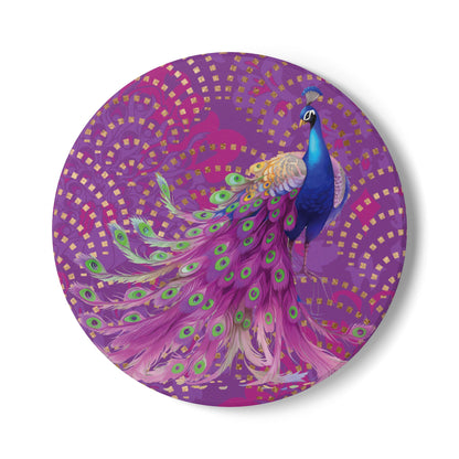 Art Deco Peacock Berry Ceramic Coaster