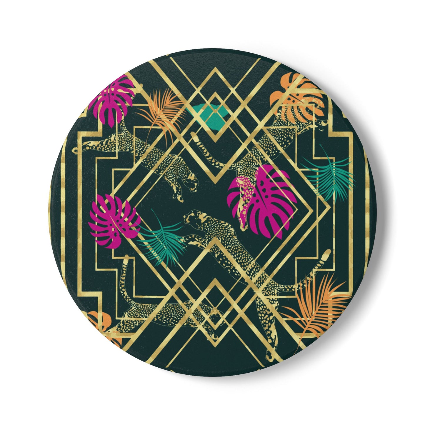 Art Deco Leopards Colourful Ceramic Coaster