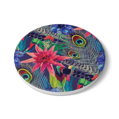 Leaves in Jungle - Navy Ceramic Coaster