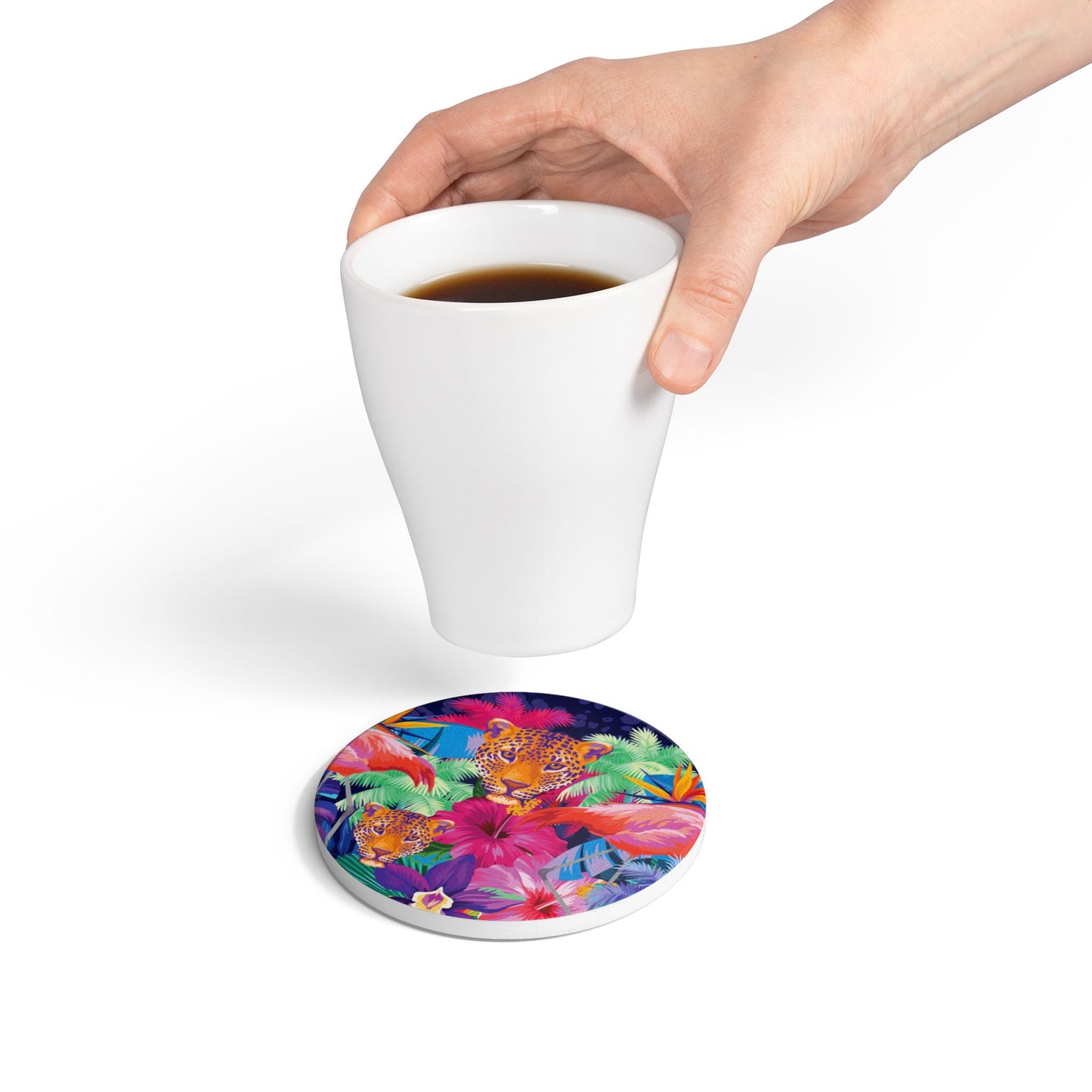Colourful Jungle Leopard Ceramic Coaster