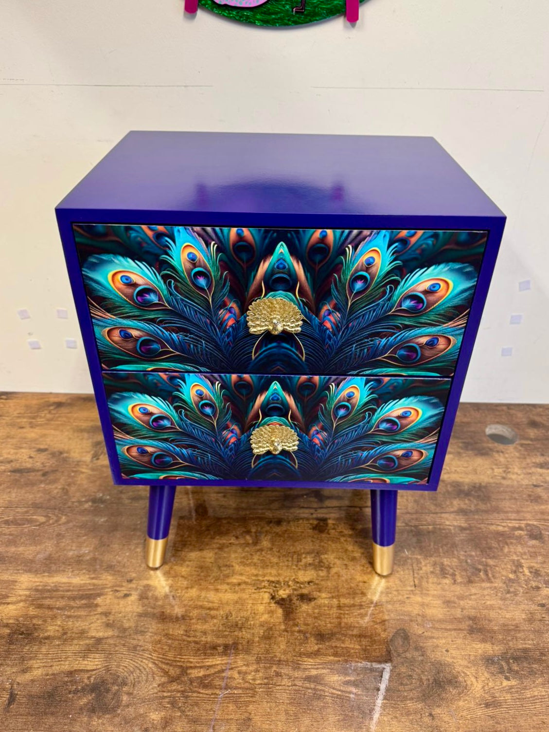 Peacock art deco square table , two drawer