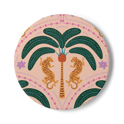 Cheetah with Palm Blush Ceramic Coaster