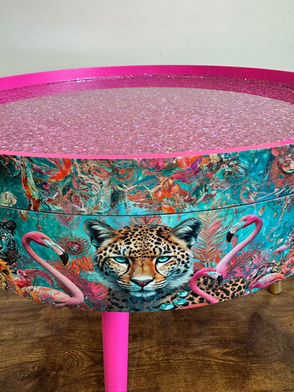 Round coffee table jewel leopard glitter