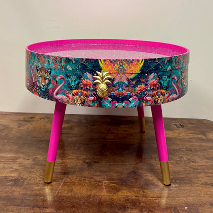Round coffee table jewel leopard glitter