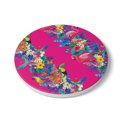 Colourful Jungle Hot Pink Ceramic Coaster