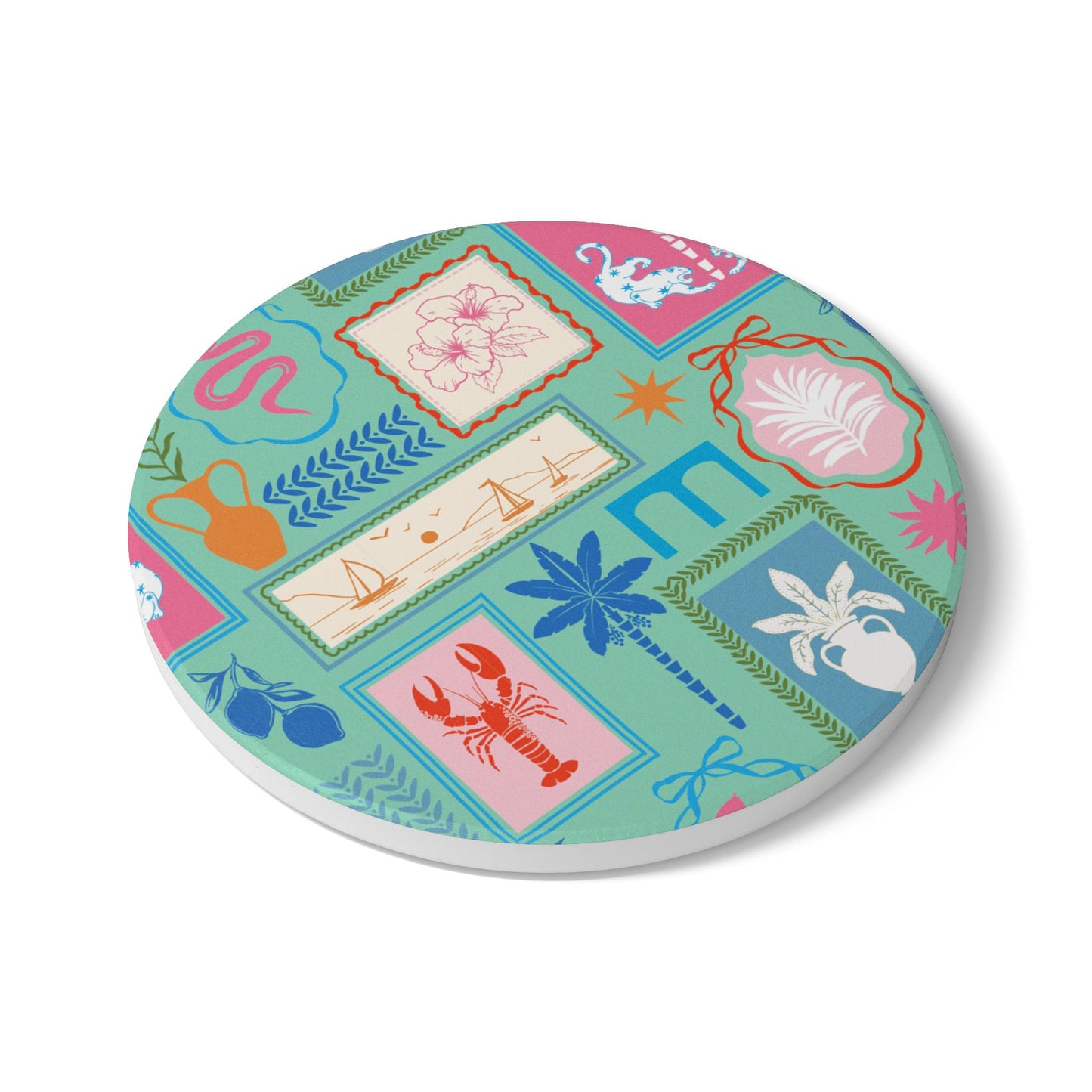 Mediterranean Travels Mint Ceramic Coaster