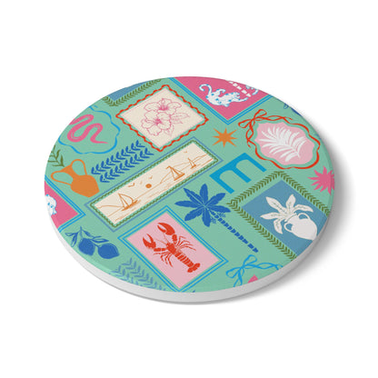 Mediterranean Travels Mint Ceramic Coaster