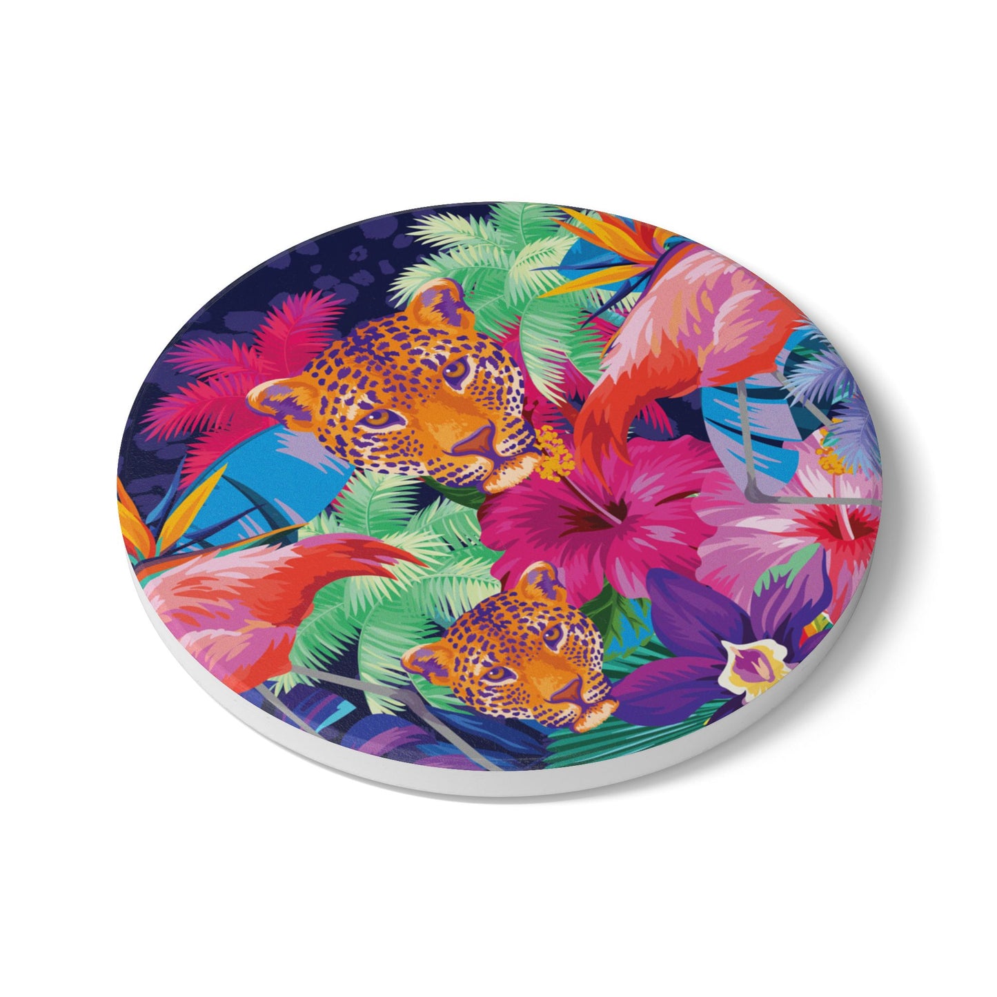 Colourful Jungle Leopard Ceramic Coaster