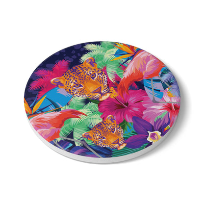 Colourful Jungle Leopard Ceramic Coaster