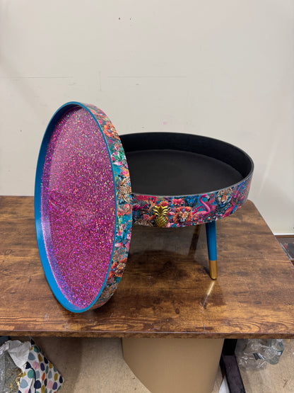 Round coffee table jewel leopard glitter colourful