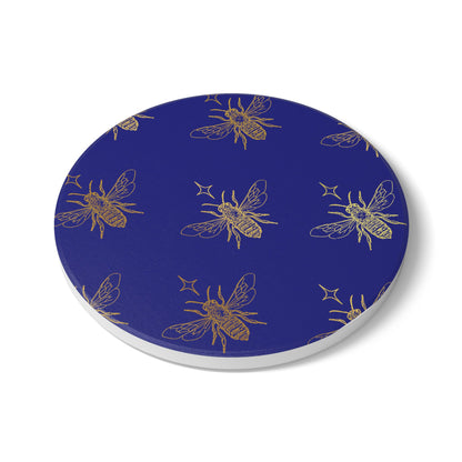 Cobalt Bees Ceramic Coaster