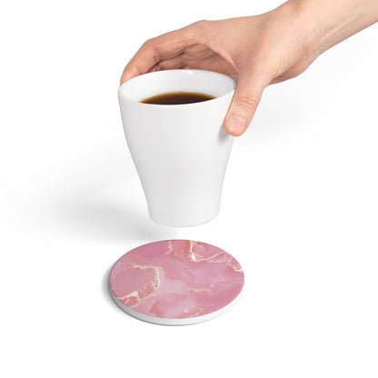 Dusky Pink Marble Effect Ceramic Coaster
