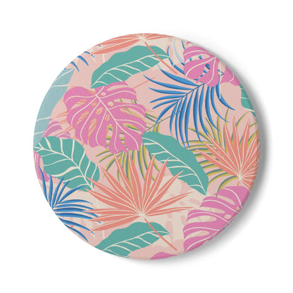 Pastel Tropical Leaves Ceramic Coaster